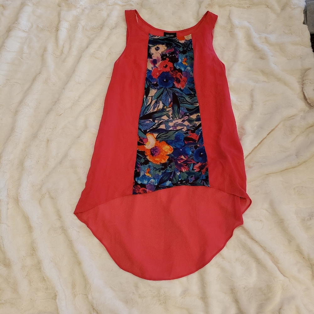 Hot pink floral high low shirt